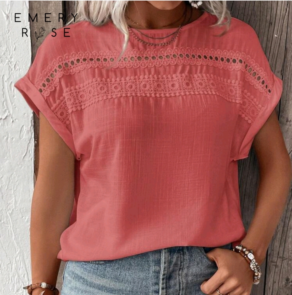 SHEIN Pink Lace Accent Blouse Size 12 XL